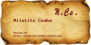 Miletits Csaba névjegykártya
